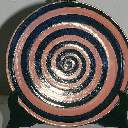 "Pink and Black Spiral Plate" 12 " across